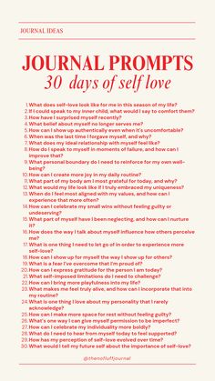 self love, journal prompts, 30.day challenge, self-care, personal growth, mental health, self improvement, daily journaling, mindfulness, self compassion Self Development Prompts, 30 Self Love Challenge, 31 Days Of Journal Prompts, Single Journal Prompt, Positive Mindset Journal Prompts, 30 Day Self Healing Challenge, Daily Self Care Journal Ideas, Relationships Journal Prompts, Reflect Journal Prompts