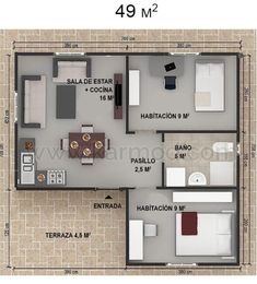 a floor plan for a small apartment with two bedroom and an attached living room area