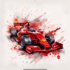 a red race car painted in watercolor