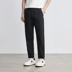 Casual Pants Casual High-waisted Cotton Work Pants, Casual High-waisted Cotton Chinos, Casual Ankle-length Chinos For Work, Stretch Cotton High-waisted Work Pants, Baggy Black Cotton Work Pants, Black Baggy Cotton Work Pants, Baggy High-waisted Cotton Work Pants, Business Casual Cotton High-waisted Pants, Baggy Cotton High-waisted Work Pants