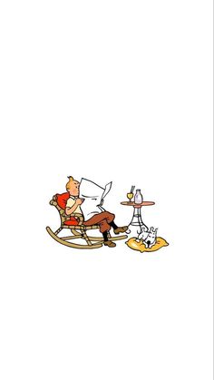 a drawing of a man sitting in a rocking chair with a cat on his lap