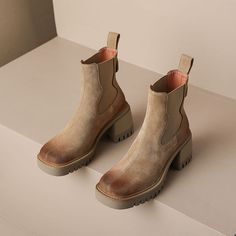 Introducing our new tan platform chelsea boots! These stylish boots are perfect for any outfit. whether you're dressing up or keeping it casual. Made from soft suede. they're comfortable to wear all day long. And the elevated heel adds a touch of glamour. Slip them on and you'll be ready to take on the world! Upper: Suede Lining: Leather/Short Plush Outsole: Rubber Toe: Round Toe Closure: Zip Color: Tan. Black Heel: 7cm/2.8'' Shaft: 13.5cm/5.3'' Shaft Circumference: 24cm/9.4'' Handmade?: Yes The High Ankle Suede Chelsea Boots For Fall, Casual Suede High Ankle Chelsea Boots, Casual High Ankle Suede Chelsea Boots, Brown Suede High Ankle Chelsea Boots, Suede Chelsea Boots With Lug Sole, Beige High Ankle Chelsea Boots For Fall, Fall High Heel Platform Chelsea Boots, Beige Suede Chelsea Boots For Fall, Trendy Chelsea Boots With Reinforced Heel For Fall