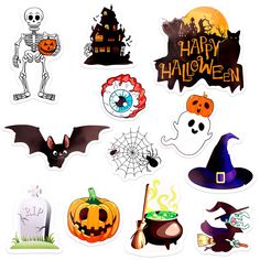 various halloween stickers on a white background