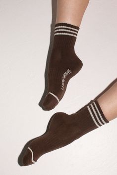 Crew length sock with a ribbed, striped cuff. Cozy, supportive and available in the best colors. Fabric is 85% cotton, 13% polyester, and 2% spandex. Winter Striped Socks, Cozy Cotton Ribbed Socks, Cozy Ribbed Cotton Socks, Comfortable Brown Mid-calf Socks, Sporty Stretch Socks For Fall, Casual Brown Mid-calf Socks, Brown Ribbed Winter Socks, Casual Socks With Ribbed Cuffs For Fall, Casual Fall Socks With Ribbed Cuffs