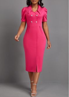 Color:Hot Pink;Size:M;Size:L;Size:XL;Size:XXL;Package Contents:1 X Dress;Occasion:Holiday;Style:Elegant; Pink Dress Outfits, Church Dresses For Women, Hot Pink Shorts, Led Dress, Fashion Dresses Online, Moda Paris, Dress Occasion, Short Sleeve Bodycon Dress, Summer Work Outfits