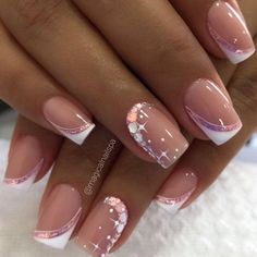 Fancy Nail Art, French Manicure Nails, French Tip Acrylic Nails, Pretty Nail Art Designs, Bride Nails, Pretty Nail Art, Nail Designs Glitter, Pink Acrylic Nails