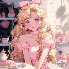 Curly Blonde Girl, Pink Images, Pink Hello Kitty, Art Painting Gallery, Princess Aesthetic, Cartoon Profile Pics, Manga Illustration, الرسومات اللطيفة, Disney Wallpaper