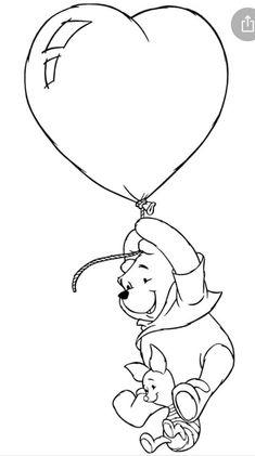 winnie the pooh flying with a heart shaped balloon on her back coloring pages for kids