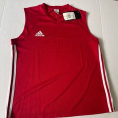 Adidas Womens Sleeveless Jersey Red Size L Nwt Adidas Sporty Sleeveless Tank Top, Adidas Sleeveless Sports Tank Top, Adidas Sleeveless Tank Top For Sports, Adidas Casual Sleeveless Top, Casual Adidas Sleeveless Top, Adidas Summer Sleeveless Tops, Adidas Sleeveless Summer Tops, Sporty Red Tank Top, Red Sleeveless Sporty Vest