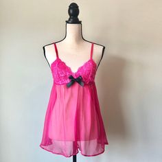 Nwot! Adore Me - Pink Lace Chemise Gorgeous Deep Pink Sheer Chemise With Lace Top And Soft Bodice. Adjustable Straps Size: Small Underbust: 12", Length: 24-28" (Adjustable) Body: 100% Polyester Lace: 90% Nylon, 10% Spandex Flirty Pink V-neck Sleepwear, Feminine Pink Camisole For Night, Feminine Sheer Pink Sleepwear, Feminine Pink Sheer Sleepwear, Pink Sheer Camisole Sleepwear, Pink Camisole For Nightwear, Pink Camisole Chemise, Pink Sheer V-neck Sleepwear, Pink Lace Trim Camisole For Night