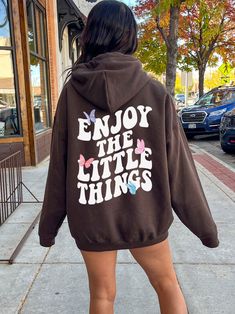 Spread a Positive Message of Mental Health and Happiness with this cute Enjoy The Little Things Hoodie! This Preppy Aesthetic Hoodie is super comfy! Size up for a Trendy Oversized Look! SHIPS FREE! SIZING TIPS: Size up 2-3 sizes from your "usual size" to get the "Oversized" Look! (2 sizes up is most common, and 3 sizes up is more dramatic) For a "relaxed fit" order your "usual size". When in doubt, lay your favorite fitting Sweatshirt flat and measure armpit to armpit and compare the width again Witchy Fall, Trendy Hoodies, Enjoy The Little Things, Moms Club, Preppy Aesthetic, Trendy Collection, Anti Social