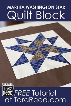 a blue and white quilt block with the words martha washington star quilt block on it