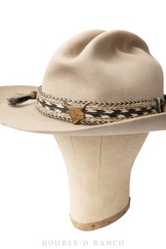 HATS OFF TO THIS AMAZING ANTIQUE TOPPER! This fabulous felt hat isn’t just your average vintage cowboy hat, this one is attributed to the legendary ‘Bulldogger’ Bill Pickett, one of the most revered Black cowboys in history. Born and bred in central Texas, Pickett garnered fame for his steer-wrestling skills and stunts, and began appearing in county fairs and rodeos, traveling with his act throughout Texas, Arizona, Wyoming, and Oklahoma. Pickett was a member of the 101 Ranch Wild West Show that Fur Felt Hat Bands For Rodeo And Kentucky Derby, Country Style High Crown Felt Hat For Western-themed Events, Adjustable Fur Felt Hat Band For Rodeo, Western-styled Hat Band For High Crown Hats, Country Style Fur Felt Hat Bands For Country Events, Vintage Hat Bands For Kentucky Derby, Vintage High Crown Felt Hat For Western-themed Events, Western Flat Brim Costume Hat For Rodeo, Western High Crown Costume Hat For Rodeo