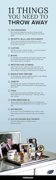 11 Things You Need to Throw Away - this is one of those lists that I need to follow about every six months. Minimalism Living, Organize Declutter, Smart Living, Life Organization, Organizing Your Home, Cleaning Organizing, Spring Cleaning, Household Hacks