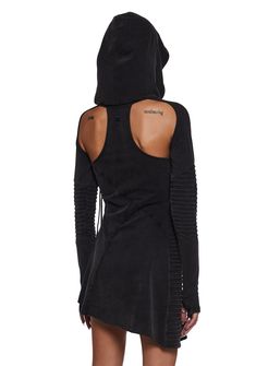 Frequency Asymmetrical Hooded Mini Dress - Black – Dolls Kill Edgy Fitted Long Sleeve Hoodie, Fitted Long Sleeve Edgy Hoodie, Fitted Hoodie With Thumbholes, Fitted Gothic Hoodie For Alternative Fashion, Fitted Edgy Hoodie For Fall, Fall Streetwear Long Sleeve Dresses, Fitted Winter Hoodie With Thumbholes, Fitted Edgy Hoodie, Fitted Hoodie For Alternative Fashion In Fall