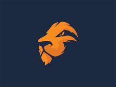 an orange and black lion's head on a dark background