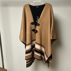 Monrow Stripe Reversible Poncho Brown Cape For Cold Weather, One Size Brown Cape Outerwear, Brown One Size Cape, Brown Cape, Shrug Sweater, Black And Brown, Sweaters For Women, Women Shopping, Black