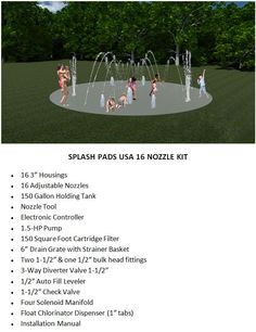 the splash pad has 16 nozzle kits