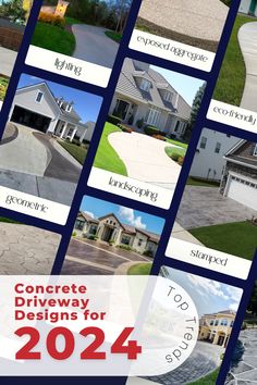 the front cover of a magazine with pictures of houses and driveways in different colors