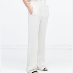 New With Tags White Pants Elegant Trousers With Pockets, White Casual Pantsuit With Pockets, Casual White Pantsuit With Pockets, High Waist White Dress Pants With Pockets, Classic Wide-leg Spring Pantsuit, Classic Spring Wide-leg Pantsuit, Spring Classic Wide-leg Pantsuit, Casual White High-waisted Dress Pants, Classic High Waist Pants For Summer