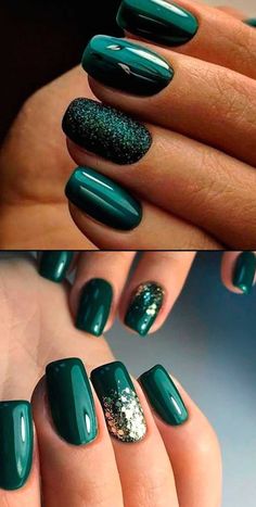 Emerald Nails, Dark Green Nails, Green Nail Designs, Chic Nails, Green Nails