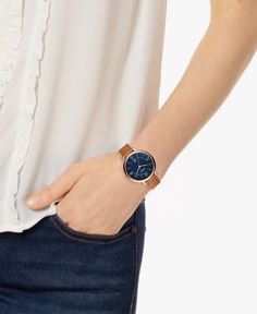 Taking inspiration from the natural world, this satin blue and brown leather Jacqueline watch by Fossil has restrained rose gold-tone accents. Brown Leather Strap Watch, Leather Strap Watch, Brown Leather Strap, Blue And Brown, Natural World, Leather Watch, Fossil, Leather Straps, Brown Leather