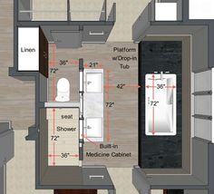 an overhead view of a bathroom with measurements