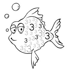 a cartoon fish with numbers on it's side and bubbles coming out of its mouth