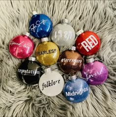 six christmas ornaments with the names of different languages