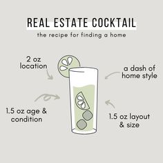 a recipe for finding a home in the real estate market, including cocktails and beverages