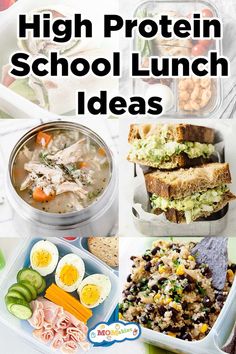 high protein school lunch ideas with text overlay