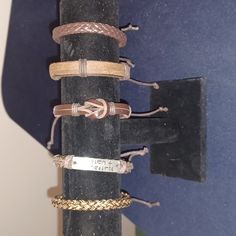 Adjustable Sizing 5 Piece Set Leather Bracelets Bin J29 Leather Bracelets, Mens Accessories Jewelry, Source Unknown, Leather Bracelet, Black And Brown, Mens Accessories, Man Shop, Bracelet, Leather