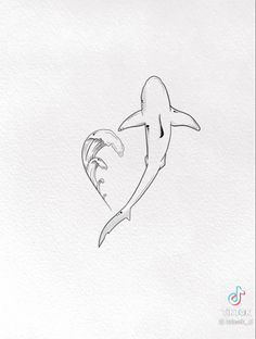 a drawing of a shark with its mouth open and it's tail curled in the shape of a heart