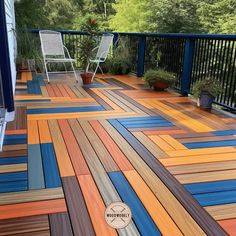 a deck that has been painted with different colors