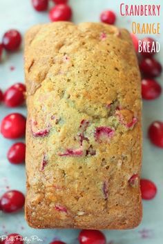 cranberry orange bread is cut in half