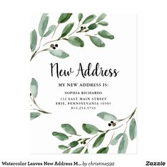 the new address card features green leaves and berries