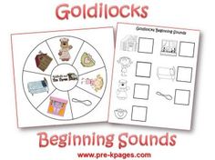 the goldilocks beginning sounds worksheet is shown with pictures and words on it