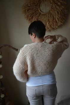 Chunky Knit Cardigan Cropped Chunky Sweater Oversized Hand | Etsy Cream Long Sleeve Knitting Pattern For Fall, Cozy Cream Long Sleeve Knitting Pattern, Fall Cream Knitting Pattern, Cozy Hand-knitted Winter White Sweater, Cozy Hand Knitted Winter White Sweater, Oversized Knitted Beige Outerwear, Beige Knitted Long Sleeve Outerwear, Cozy Beige Cropped Long Sleeve Sweater, Beige Long Sleeve Cozy Cropped Sweater