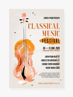 an abstract poster for the classical music festival with a violin on it's back