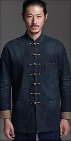 Chef Jackets Design, Mens Linen Outfits, Jackets Design, Chinese Shirt, Stylish Men Wear, Dapper Outfit, Chef Jackets, Mandarin Collar Shirt, Pants Outfit Men