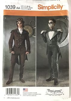 an image of two men in costumes on the cover of a sewing pattern for a man's costume