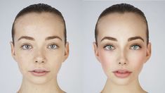 two images of the same woman's face with different skin tones and hair color