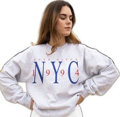 Streetwear Slogan Sweatshirt With Long Sleeves, Long Sleeve Slogan Sweatshirt For Streetwear, Urban Long Sleeve Sweatshirt With Text Print, College Sweatshirt With Long Sleeve Screen Print, College Long Sleeve Sweatshirt With Screen Print, Ever Since New York, New York Sweatshirt, The United States, United States