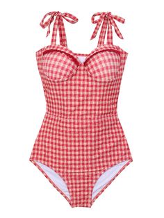 Red Checked Back Cut-Out Swimsuit – Retro Stage - Chic Vintage Dresses and Accessories 50s Swimsuit, 1950s Swimsuit, Retro Stage, Plus Size Prom, Retro Swimsuit, Suspender Pants, Fishtail Dress, Sequin Evening Dresses, Standard Dress