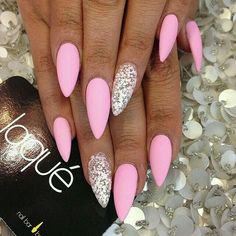 @fam0uskaay Clear And Color Nails, Pink Matte Nails, Nails With Glitter, Super Nails, Beauty Inspo, Matte Nails, Gorgeous Nails, Love Nails