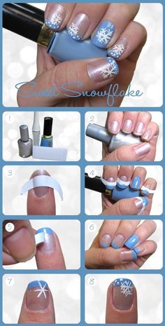 Snowflake French / 15 Holiday Manicures That Are Actually Easy (via BuzzFeed) Nail Designs Tutorial, Cute Christmas Nails, Snowflake Nails, Winter Nail Art, Diy Nail Art, Xmas Nails, Manicure Y Pedicure, Christmas Nail Art