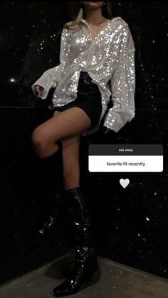 Outfits With Sparkly Skirts, Glittery Shirt Outfit, Sparkle Birthday Outfit, Glittery Party Outfit, Black Glittery Outfit, New Years Tops Sparkle, Black Sparkle Top Outfit, New Years Aesthetic Outfit, New Years Eve Aesthetic Outfit