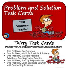 Practicing with Problem and Solution Task Cards, students gain a real understanding of the text structure. There are thirty cards with a variety of activities for plenty of practice on this essential reading comprehension skill.With the task cards, students practice identifying the text structure and its key terms.  They identify problems, solutions, possible solutions, suggested solutions, and supporting evidence.  The activities include:  identifying which sentence has a problem and solution t Reading Task Cards, Class Games, Partner Work, Language Arts Lessons, Easel Activities, Informational Text, Common Core Standards