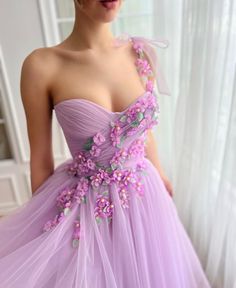 Teuta Matoshi, One Shoulder Prom Dress, Princess Prom Dresses, Tulle Homecoming Dress, Floral Wedding Dress, Tea Length Wedding Dress, Engagement Dresses, Tea Length Dresses, Lace Gown