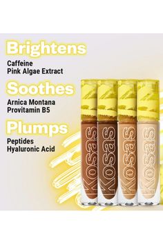 REAL BENEFITS: A medium coverage, super creamy concealer, eye cream, and spot treatment that visibly brightens and helps reveal better skin over time. REAL RESULTS: 100% of people agreed that it improved the quality of their bare skin, conceals dark under eye circles, dark spots, and blemishes, and made their skin appear more radiant and luminous. KOSAS CLEAN: Vegan, cruelty-free and gluten-free. Formulated without: mineral oil, talc, silicones, fragrance, parabens, sulfates, and phthalates. Kosas Revealer Concealer, Kosas Cosmetics, Brightening Concealer, Olive Undertones, Best Concealer, Full Coverage Concealer, Creamy Concealer, Beauty Tricks, Neutral Undertones